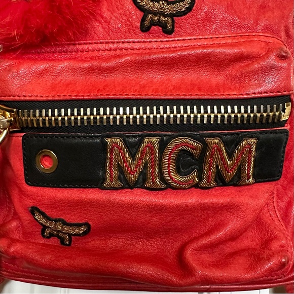 MCM Unisex Stark Leather Insignia Red Backpack - Picture 6 of 17